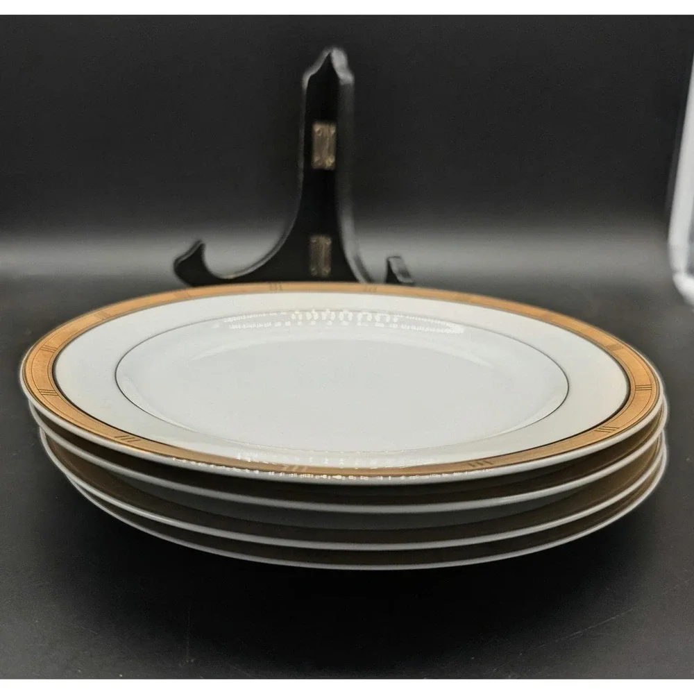 Bernardaud Limoges‎ France Roulette Gold Encrusted Salad Dessert Plates Set/4